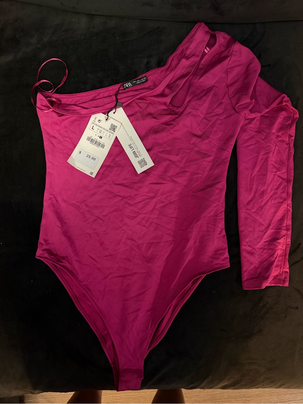 Zara Fuchsia One-Shoulder Long Sleeve Swimsuit